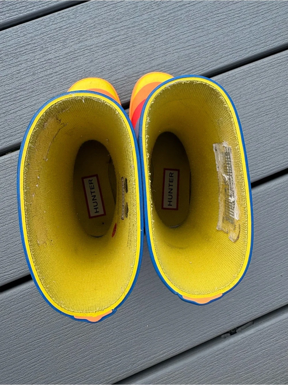 Hunter Kids Rainbow Stripe Rain Boots - Yellow Interior
